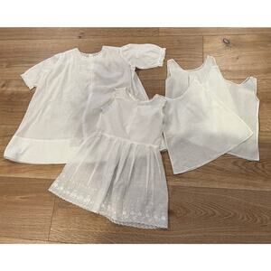 Antique Baby Girl Dress Embroidery White Sheer Linen 2 Dresses 3 Slips